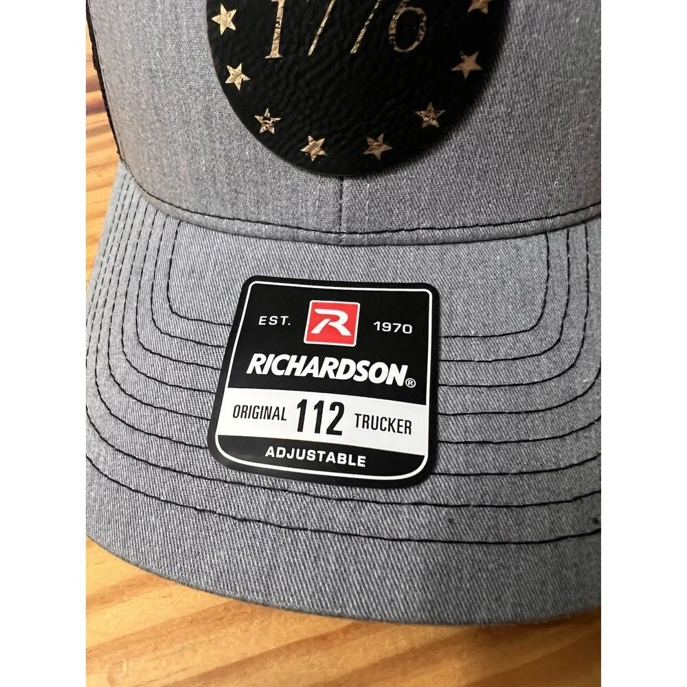 1776 Leather Patch Hat Richardson 112 Gray/Black ADJ Size NWT America 250 Cap